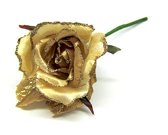 Rose mit Blatt gold Blüte ca. 4cm